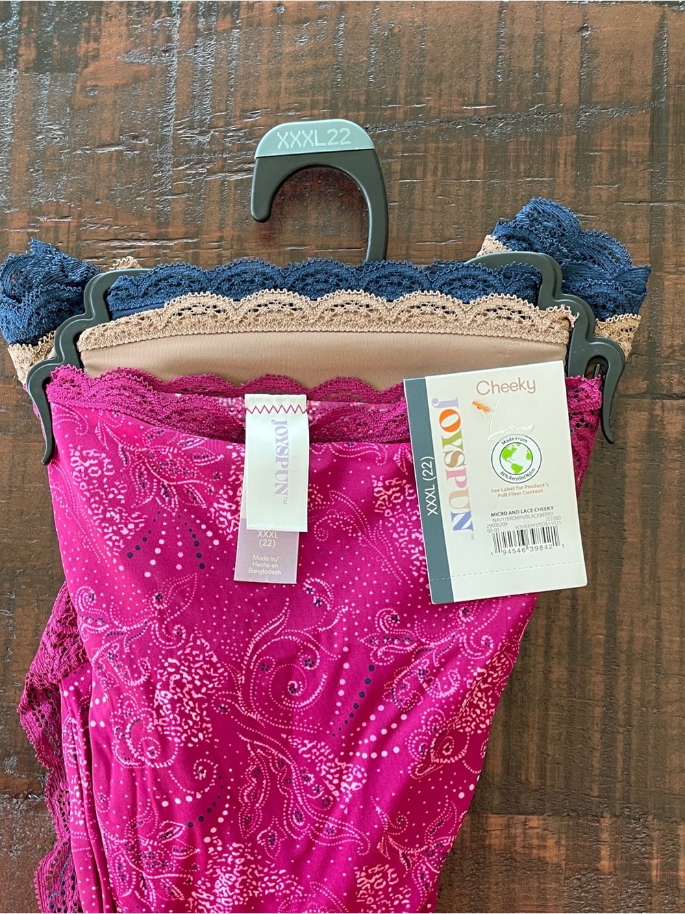 Joyspun Women's Micro & Lace Cheeky Underwear (3) Pack XXXL (22)
